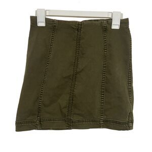 Free People Olive Green Midi Length Jean Skirt